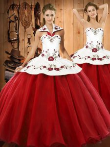  Floor Length Ball Gowns Sleeveless Wine Red Sweet 16 Dress Lace Up