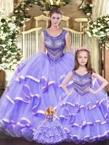 Custom Design Floor Length Ball Gowns Sleeveless Lilac 15 Quinceanera Dress Lace Up
