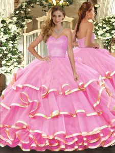 Smart Sweetheart Sleeveless Organza Quince Ball Gowns Ruffled Layers Lace Up
