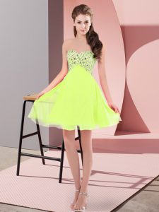 Nice Mini Length Empire Sleeveless Yellow Green Prom Evening Gown Lace Up