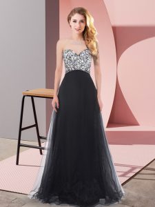  Tulle Sweetheart Sleeveless Lace Up Beading Quinceanera Dama Dress in Black