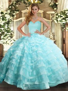 Customized Apple Green Ball Gowns Sweetheart Sleeveless Organza Floor Length Lace Up Ruffled Layers Sweet 16 Quinceanera Dress