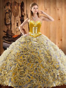 Glittering Sweep Train Ball Gowns Quinceanera Gowns Multi-color Sweetheart Satin and Fabric With Rolling Flowers Sleeveless With Train Lace Up
