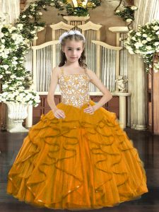 Admirable Orange Straps Lace Up Beading and Ruffles Little Girls Pageant Dress Wholesale Sleeveless