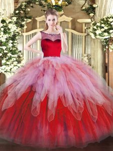  Multi-color Ball Gowns Scoop Sleeveless Organza Floor Length Zipper Beading and Ruffles 15 Quinceanera Dress