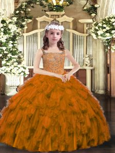  Ball Gowns Little Girls Pageant Gowns Brown Straps Organza Sleeveless Floor Length Lace Up