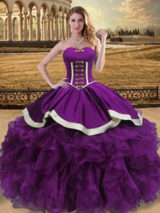  Eggplant Purple Ball Gowns Beading and Ruffles Sweet 16 Quinceanera Dress Lace Up Organza Sleeveless Floor Length