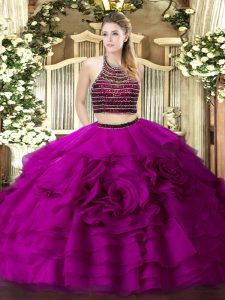 Best Fuchsia Sleeveless Tulle Zipper Quinceanera Dress for Military Ball and Sweet 16 and Quinceanera