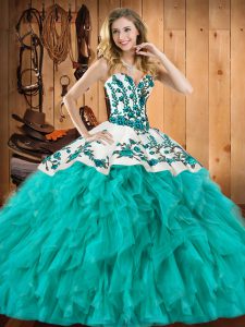  Satin and Organza Sleeveless Floor Length Quinceanera Dress and Embroidery and Ruffles