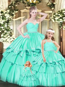  Sweetheart Sleeveless Zipper Sweet 16 Dress Turquoise Organza