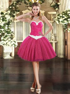 Dazzling Fuchsia Lace Up Sweetheart Appliques Prom Party Dress Tulle Sleeveless