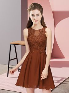 Hot Selling Appliques Dama Dress Brown Zipper Sleeveless Mini Length