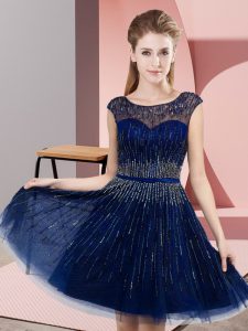 Custom Fit Royal Blue Sleeveless Tulle Backless Prom Evening Gown for Prom and Party