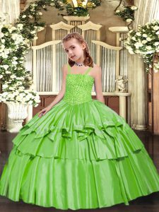  Yellow Green Straps Lace Up Beading and Ruffled Layers Little Girls Pageant Dress Sleeveless
