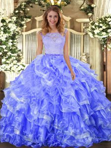  Blue Sleeveless Organza Clasp Handle Quince Ball Gowns for Military Ball and Sweet 16 and Quinceanera