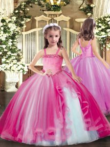 Glorious Straps Sleeveless Lace Up Party Dress for Toddlers Fuchsia Tulle