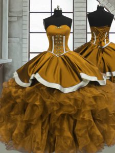 New Arrival Yellow Sleeveless Beading and Ruffles Floor Length 15 Quinceanera Dress