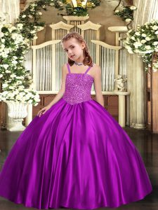  Purple Straps Neckline Beading Little Girl Pageant Gowns Sleeveless Lace Up
