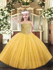  Ball Gowns Teens Party Dress Gold Straps Tulle Sleeveless Floor Length Lace Up