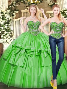  Ball Gowns 15 Quinceanera Dress Green Sweetheart Organza Sleeveless Floor Length Lace Up