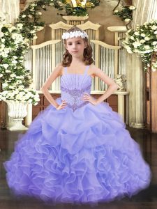 Pretty Straps Sleeveless Organza Party Dress Beading and Ruffles and Pick Ups Lace Up