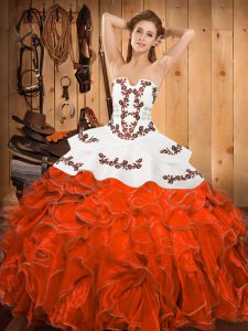  Floor Length Ball Gowns Sleeveless Rust Red Quinceanera Dress Lace Up