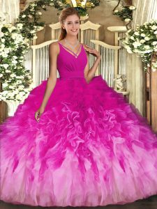  Floor Length Multi-color 15th Birthday Dress Tulle Sleeveless Ruffles
