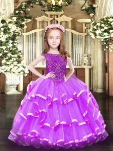  Lavender Zipper Scoop Beading and Ruffled Layers Child Pageant Dress Organza Sleeveless