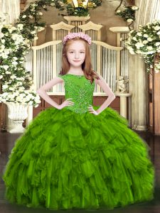 Best Green Little Girls Pageant Gowns Party and Quinceanera with Beading and Ruffles Scoop Sleeveless Zipper