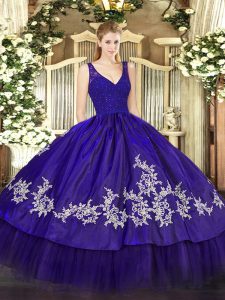 Attractive Beading and Lace and Appliques 15th Birthday Dress Purple Backless Sleeveless Floor Length