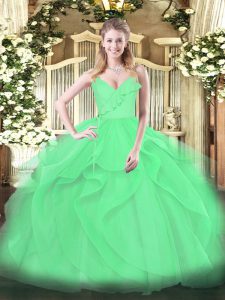 Graceful Spaghetti Straps Sleeveless Tulle Quinceanera Gowns Ruffles and Ruching Zipper
