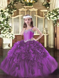 Stunning Floor Length Ball Gowns Sleeveless Fuchsia Little Girls Pageant Dress Lace Up