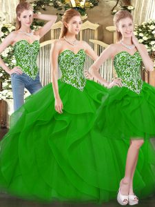 Top Selling Tulle Sleeveless Floor Length Sweet 16 Dress and Beading and Ruffles