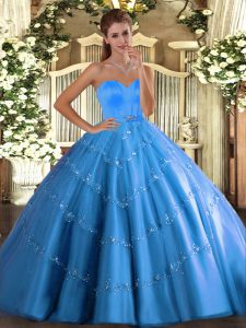 Exceptional Baby Blue Sweetheart Neckline Beading and Appliques 15th Birthday Dress Sleeveless Lace Up