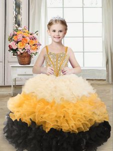 Hot Selling Multi-color Sleeveless Beading and Ruffles Floor Length Little Girls Pageant Gowns