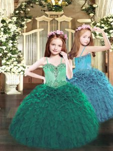 Fashionable Organza Sleeveless Floor Length Party Dress for Girls and Beading and Ruffles
