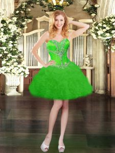 Clearance Green Organza Lace Up Sweetheart Sleeveless Mini Length Evening Dress Beading and Ruffles and Pick Ups