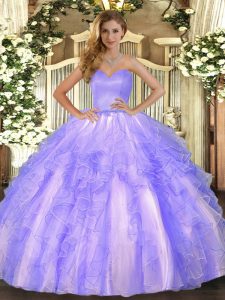 Inexpensive Lavender Vestidos de Quinceanera Military Ball and Sweet 16 and Quinceanera with Ruffles Sweetheart Sleeveless Lace Up