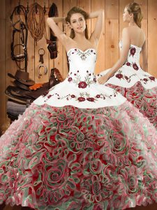 Custom Designed Multi-color Sweetheart Neckline Embroidery Quince Ball Gowns Sleeveless Lace Up