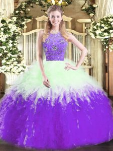 Traditional Multi-color Sleeveless Tulle Zipper Quinceanera Dress for Military Ball and Sweet 16 and Quinceanera
