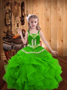 Perfect Sleeveless Embroidery and Ruffles Lace Up Little Girls Pageant Dress Wholesale