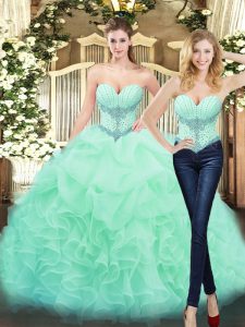 Stunning Sleeveless Lace Up Floor Length Beading and Ruffles Quinceanera Gown