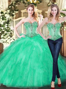 Admirable Green Sweetheart Neckline Beading and Ruffles Quinceanera Dresses Sleeveless Lace Up