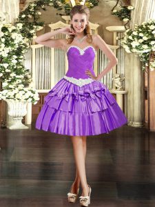  Eggplant Purple Sweetheart Neckline Appliques and Ruffled Layers Prom Evening Gown Sleeveless Lace Up