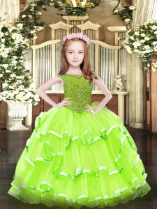  Floor Length Zipper Pageant Gowns For Girls for Party and Quinceanera with Beading and Ruffled Layers