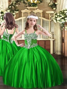 Fashion Green Sleeveless Satin Lace Up Juniors Party Dress for Party and Quinceanera