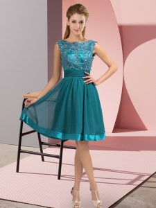 Shining Teal Scoop Backless Appliques Homecoming Dress Sleeveless
