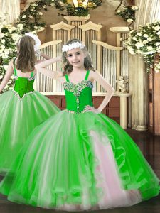  Straps Sleeveless Lace Up Juniors Party Dress Green Tulle