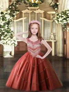 Best Floor Length Ball Gowns Sleeveless Wine Red Little Girl Pageant Gowns Lace Up