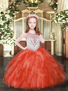  Scoop Sleeveless Tulle Little Girls Pageant Gowns Beading and Ruffles Zipper